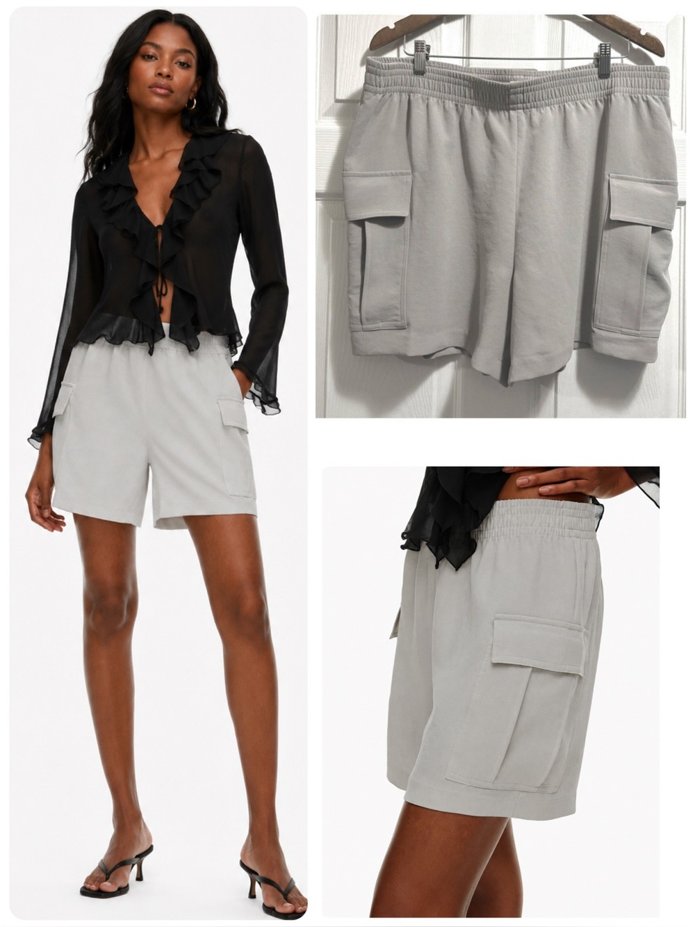 Aritzia Wilfred Highlight Cargo Shorts Crepette Ashen Grey Relaxed Fit Size XL